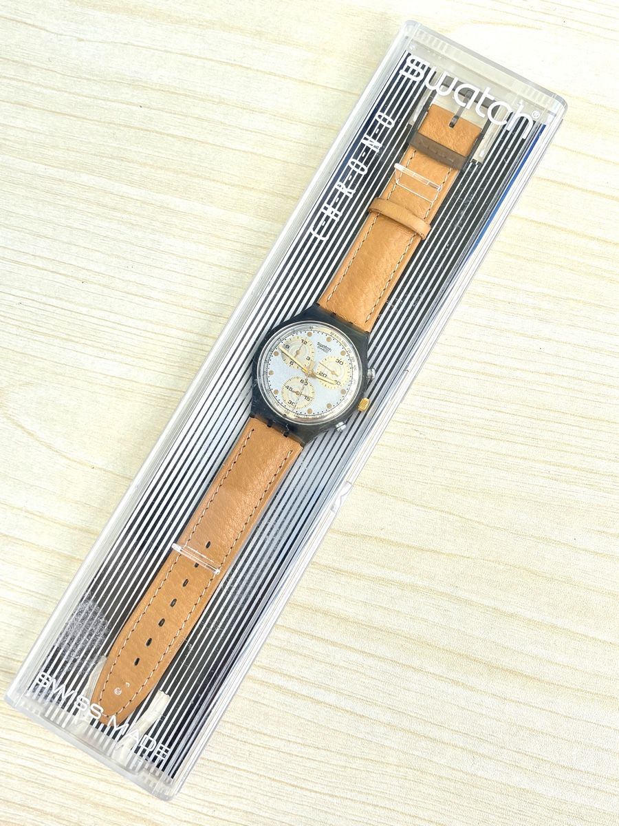 Swatch Orologi: Swatch Chrono Uhr schwarz hellbraun mit Box  – Usato da Grenchen venduto da chththl 2