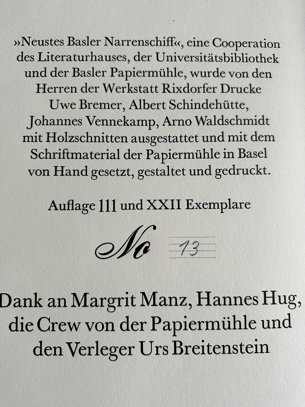 Bücher: Rixdorfer Drucke: Neustes «Basler Narrenschiff». 2001 – Gebraucht aus Zürich von allp 8