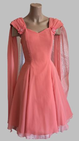 Cocktailkleid apricot mit Feenärmel Gr. S Abendkleid Chiffon