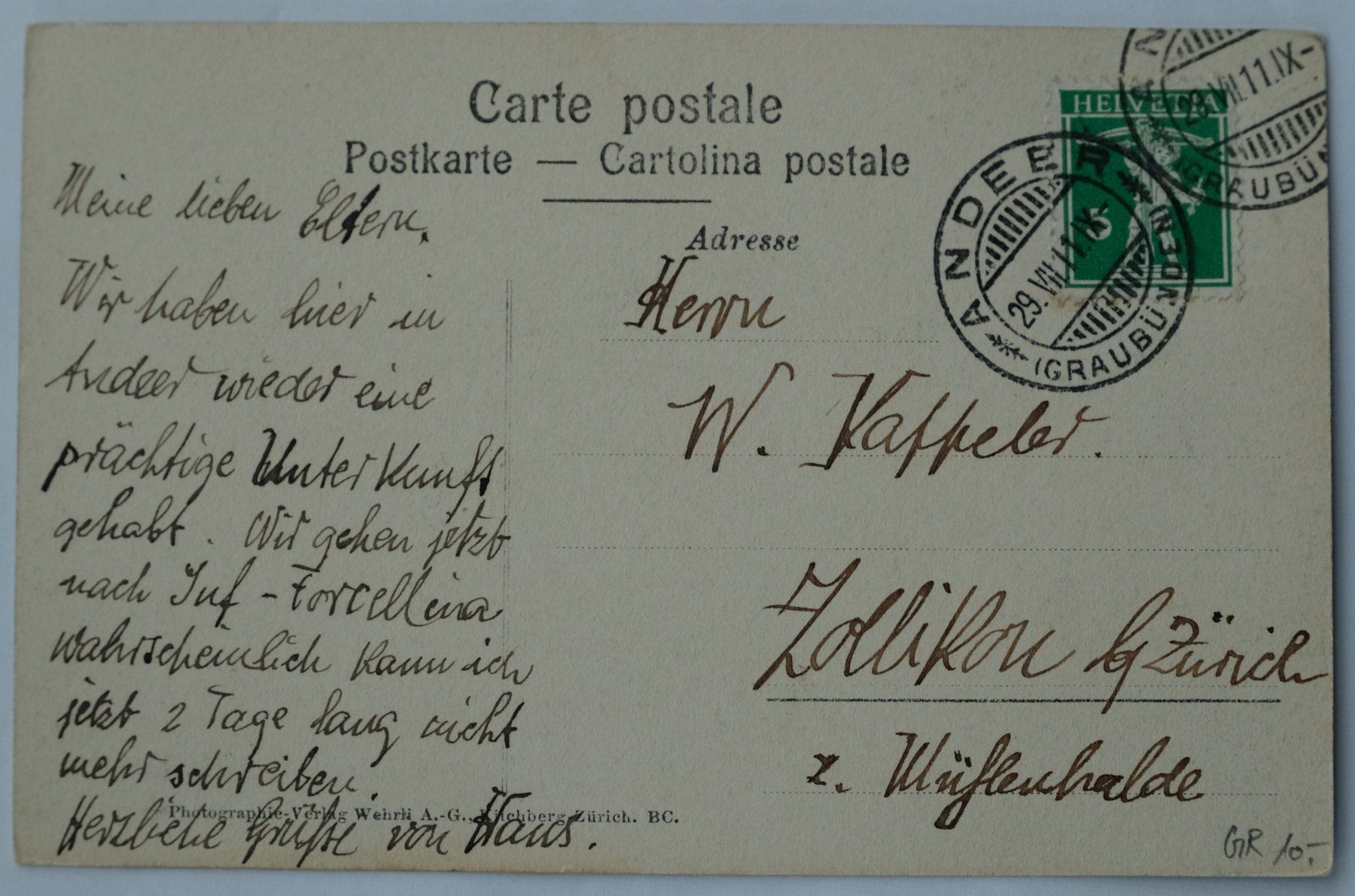 Cartoline postali: Ansichtskarte Thusis 1911 – Usato da Ehrendingen venduto da nicoro50 1
