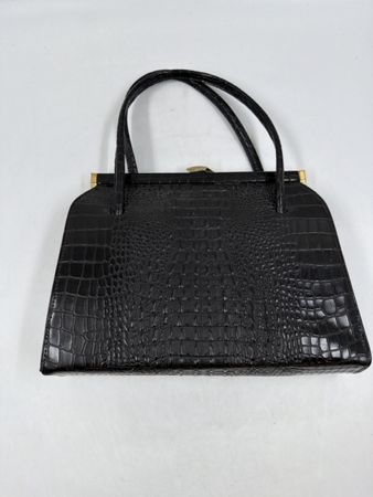 Damen Handtasche schwarz Kroko Optik goldfarben gebraucht