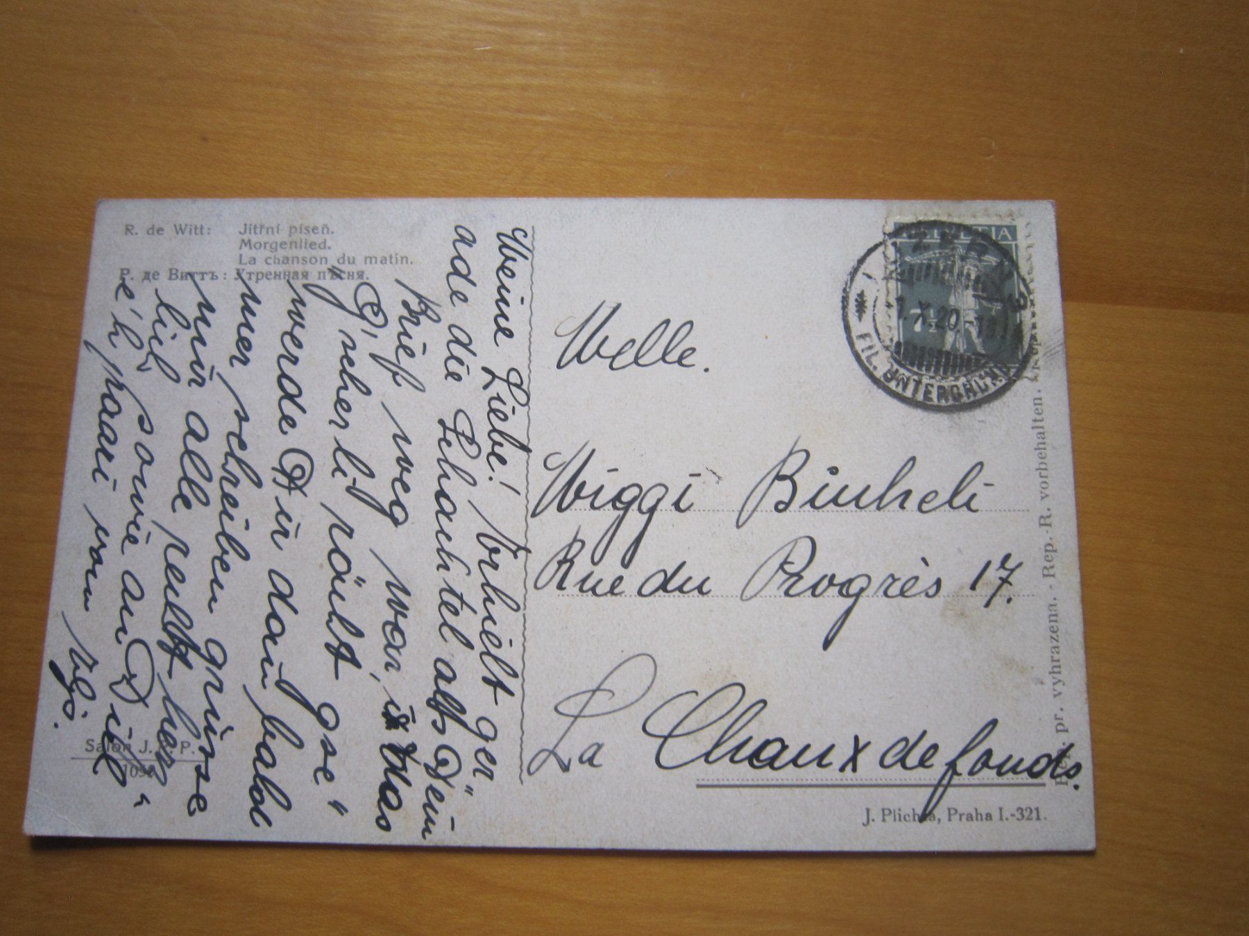 Cartoline postali: No 8  Postkarte Morgenlied Stempel Luzern 1920 – Usato da Gordola venduto da Polentaefung 1