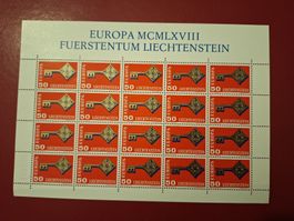 Liechtenstein: 2 Bogen Europa 1968 postfrisch und ET-O