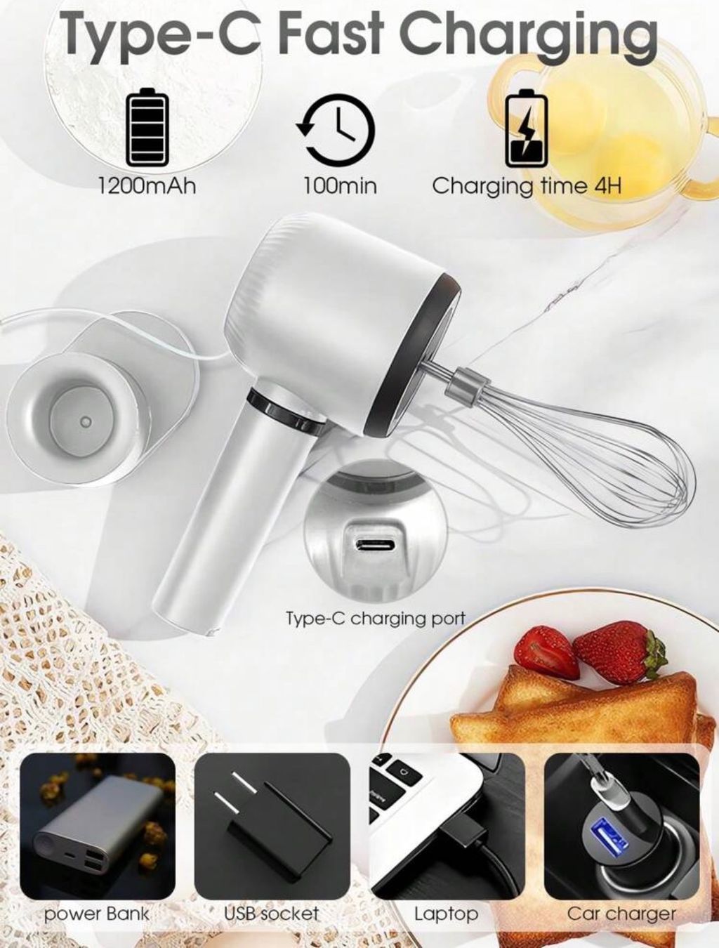 Elettrodomestici da cucina: Kabelloser Handmixer weiss USB-C – Nuovo e nell'imballaggio originale da Emmenbrücke venduto da ShopDirect 1