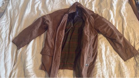Herren Leder Jacke Braun Kariertes Innenfutter Grösse L 52
