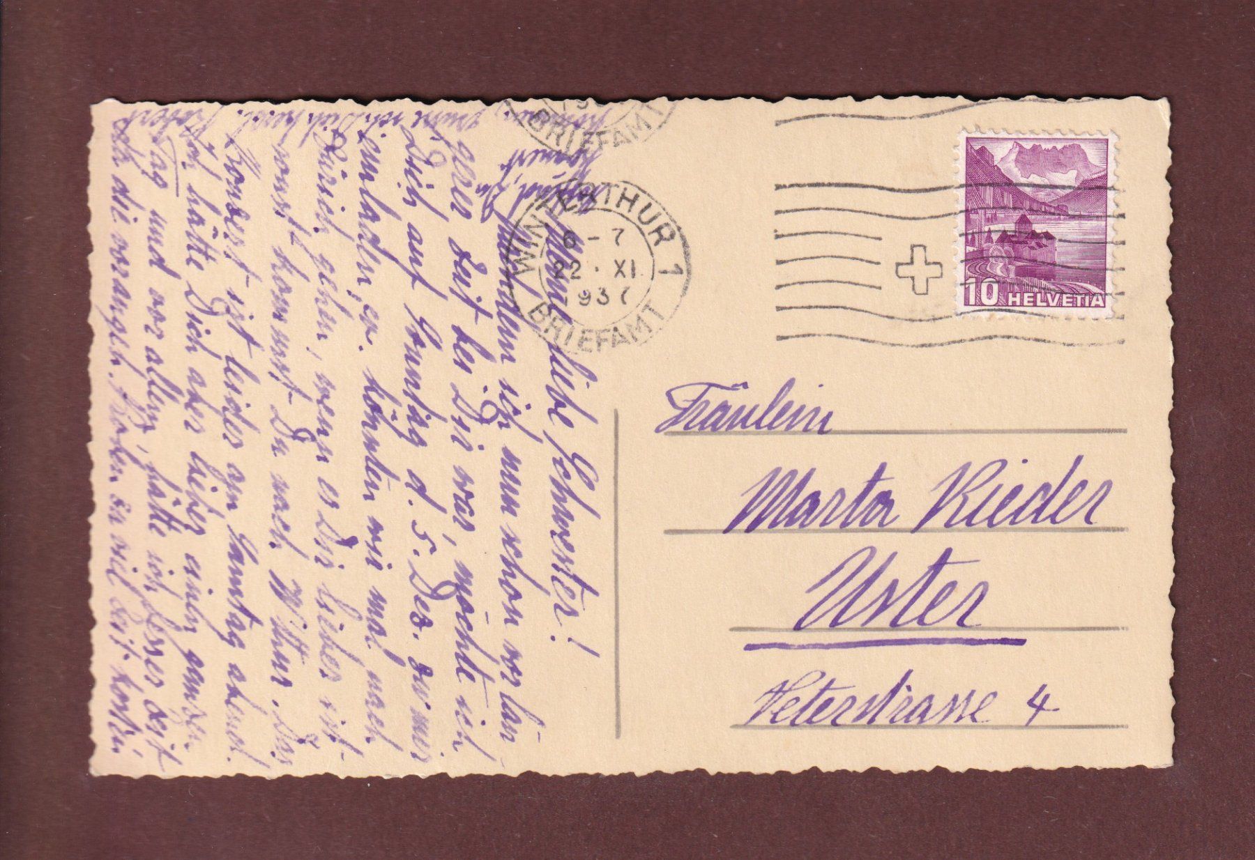 Cartoline postali: USTER - Schloss - 1937 – Usato da Pully venduto da nicecards-shop 1