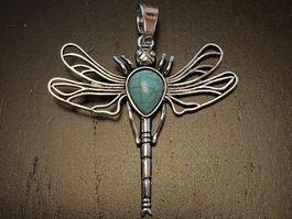 Amulett/ Anhänger Libelle mit Türkis