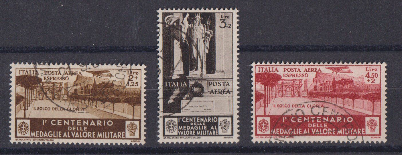 Alle Briefmarken: Italien 1934: Tapferkeit - 3 Flugpostwerte – Gebraucht aus Eschlikon TG von PhilCon