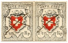1850  2 ½ Rp. ORTS-POST Paar ohne Kreuzeinfassung