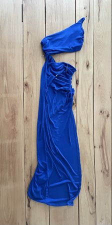 F&P Kleid blau One Shoulder gerafft Grösse S 