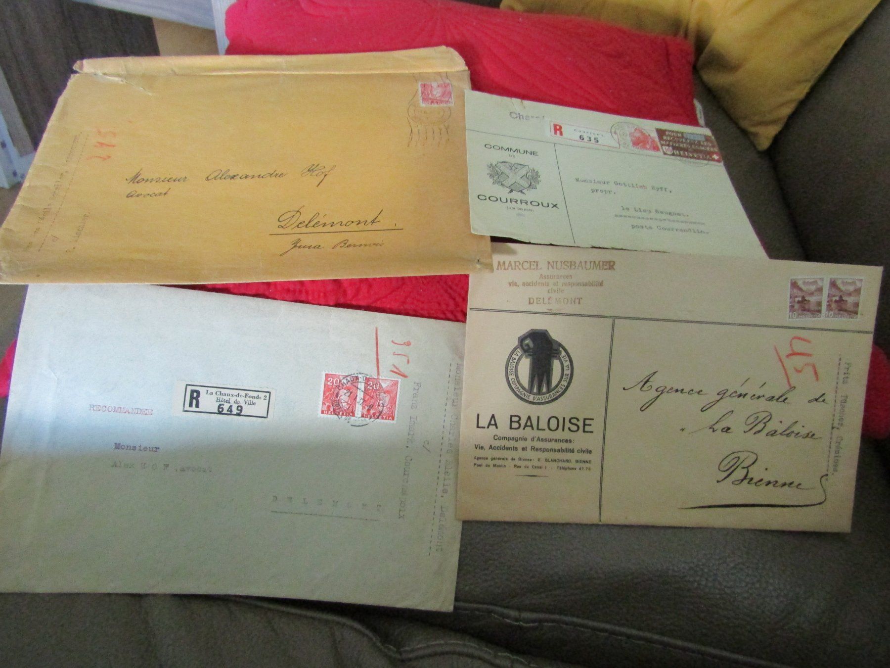 Buste & buste per spedizione: 4 enveloppes 1937-1942 – Usato da Delémont venduto da mamygateau