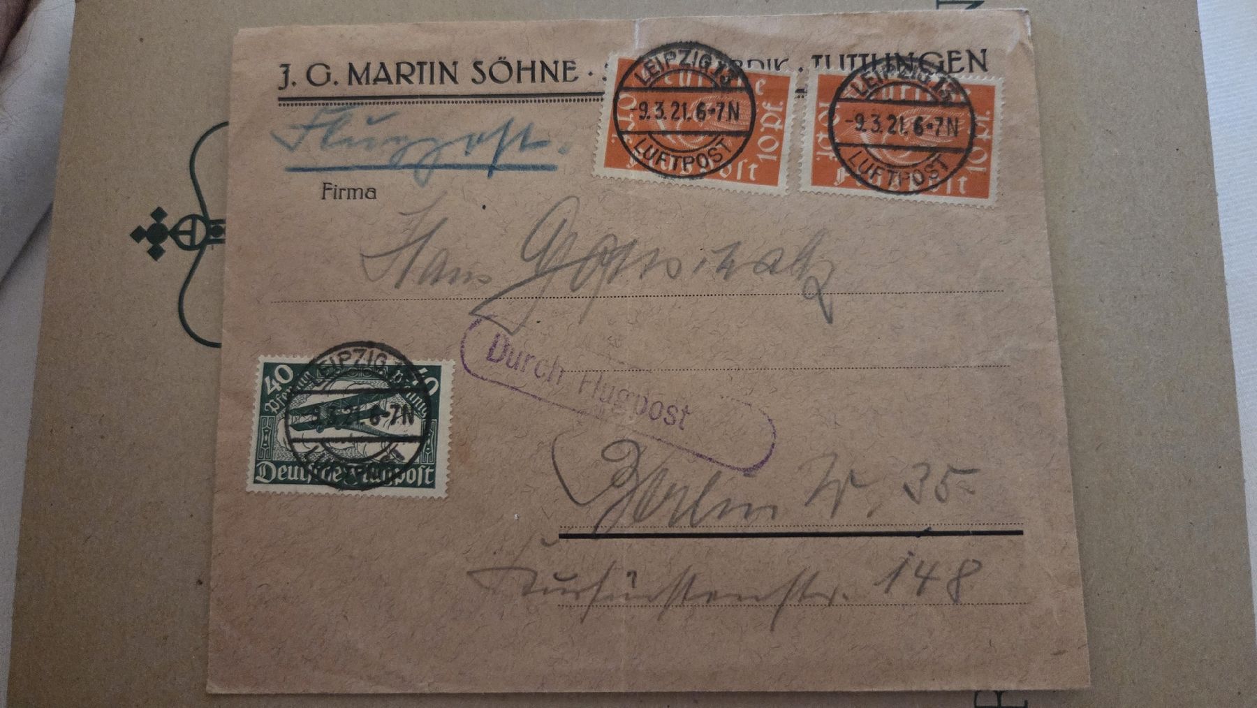 Alle Briefmarken: 1921 Flugpost  Brief Deutsches Reich – Gebraucht aus Arni AG von Moth68