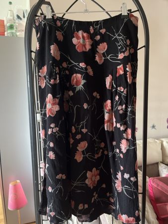 Jupe longue imprimé floral noir rose taille 40/42 vintage 