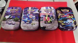 4x Pokemon Tin Boxen - Bisaflor, Guardevoir, Impergator, Bru