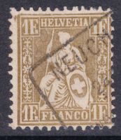 Sitzende Helvetia 1 Fr gold Fahrpoststempel NEUCHÂTEL