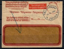 1920: 1Stk. Telegramm Brief  mit Telegraphen Stempel Zürich.