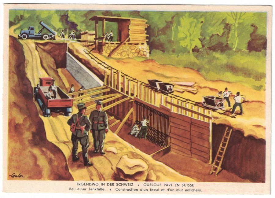Cartoline postali: Grenzbesetzung 39/40, Bau einer Tankfalle – Usato da Frauenfeld venduto da POML