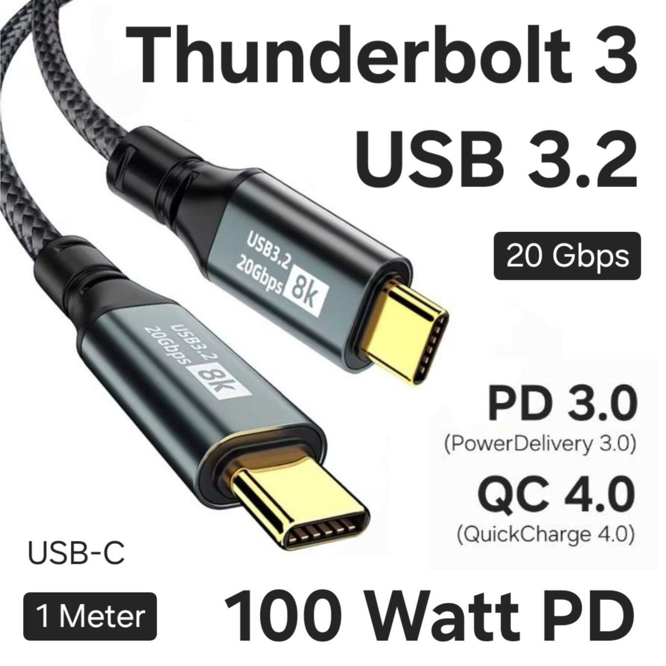 Cavi: USB 3.2 / Thunderbolt 3 Kabel / 100W PD USB-C PD 3.0 QC 4.0 – Nuovo e nell'imballaggio originale da Uster venduto da -FPS-