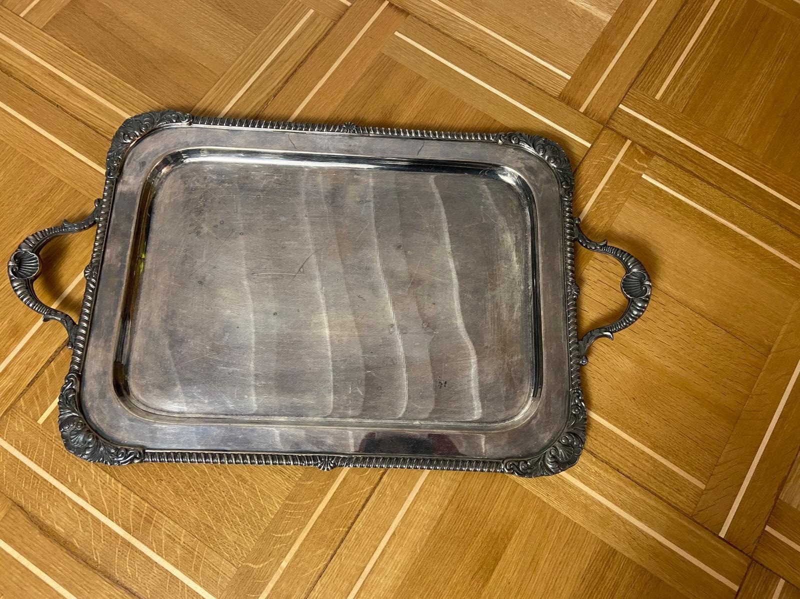 Servierplatten: Vintage Serviertablett, Silber, Rechteckig, mit Griffen – Gebraucht aus Lohn SH von Winter03