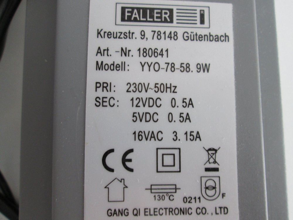 FALLER Transformator 50 VA - Stromversorgung Für Modelleisenbahnen H0, TT, N, Z