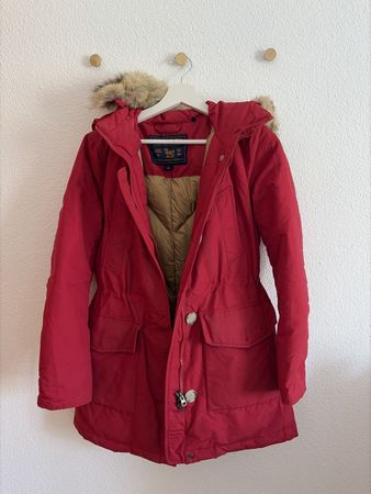 Woolrich Parka Rot Gr. XS mit Fellkapuze – Winterjacke