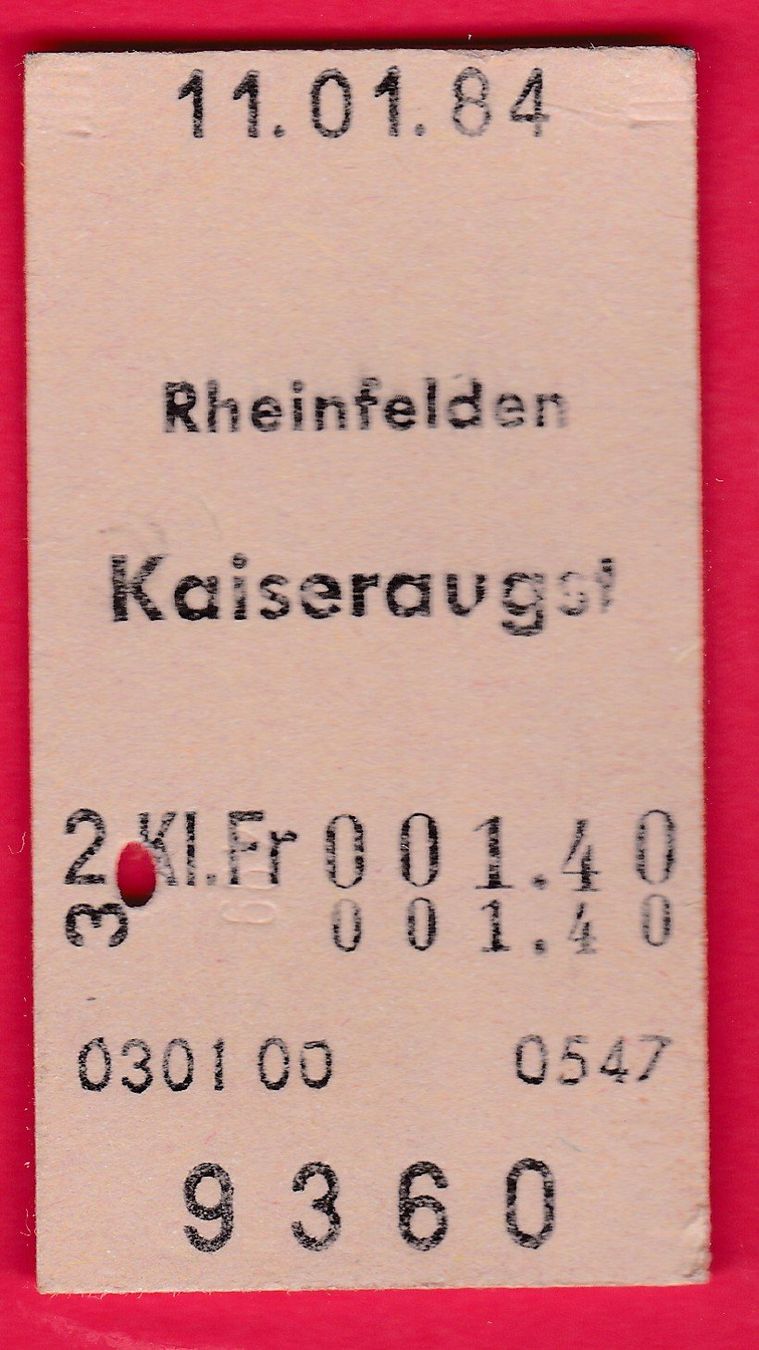 Biglietti: KARTON BILLETT, RHEINFELDEN - KAISERAUGST, 2.KLASSE, EINFACH – Usato da Oberrieden venduto da Gebirgsstelze