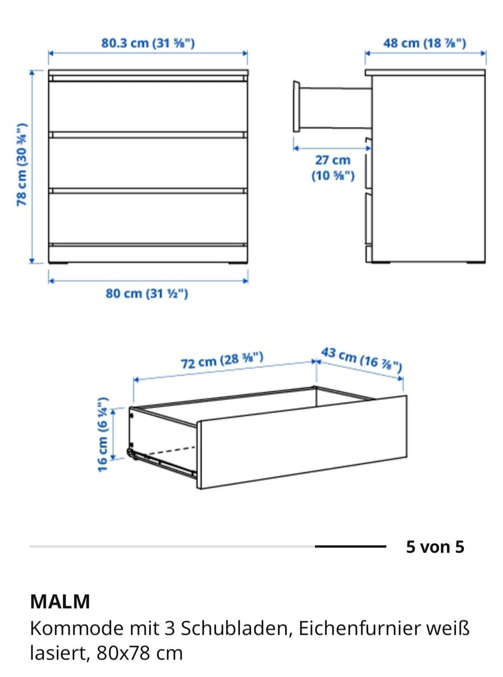 Ikea Commodes: Kommode mit 3 Schubladen - MALM – D'occasion à Bäch SZ par koe_6xgx 1