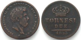 DUE SICILIE 2 Tornesi 1853 FERDINANDO II di BORBONE rame