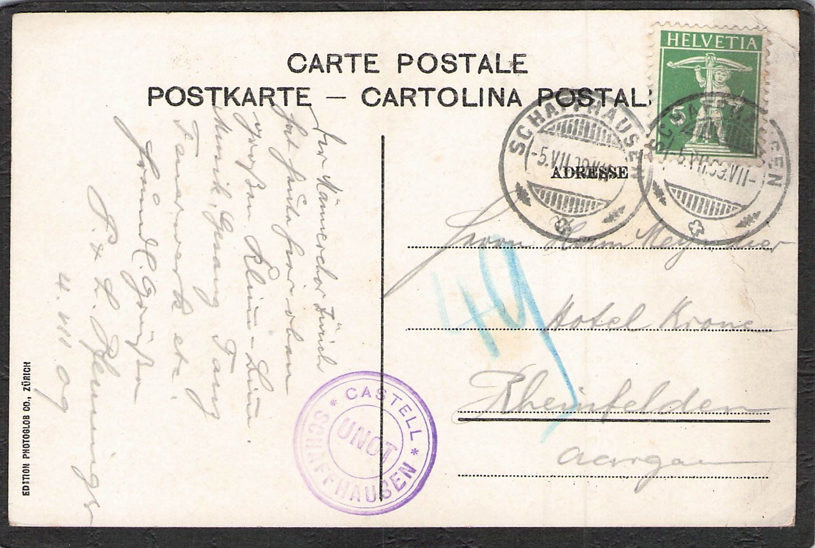 Cartes postales: ^Schaffhausen , Der Munot , gel. 1909 – D'occasion à Reichenburg par Pipo-67 1