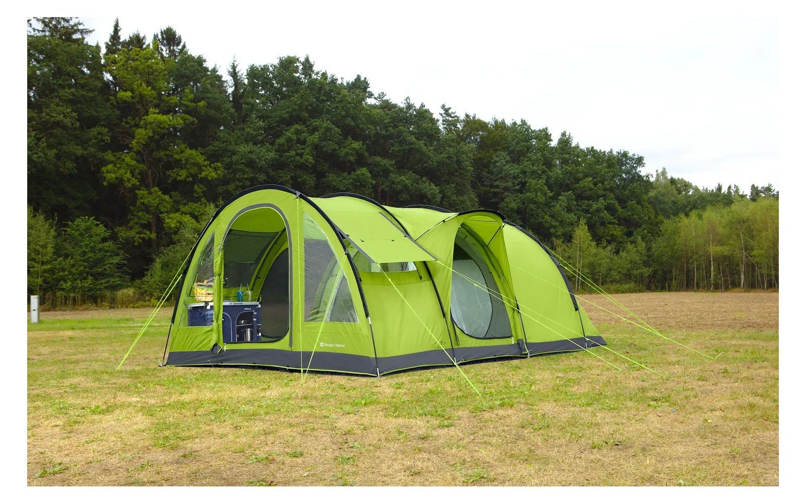 wir zelten schwarz PORTAL Blackout Zelt 3-4 Perosonen mit Vorzelt Camping Kuppelzelt food-storage Table Tent QR Code Länge des Tuches:330cm