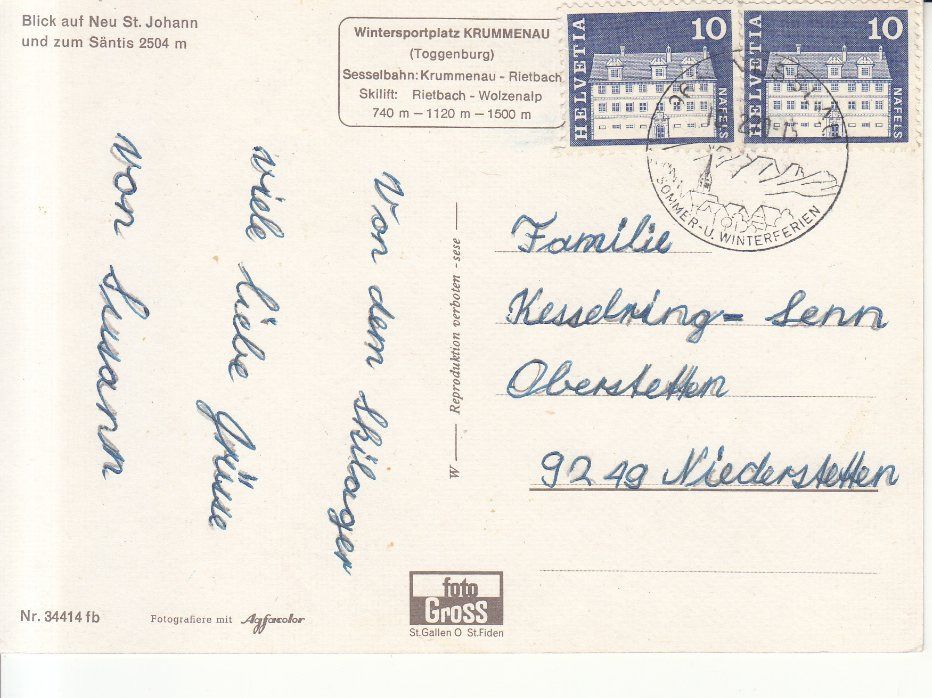 Cartoline postali: Krummenau-Rietbach 1970 – Usato da Bürglen TG venduto da StampGraf 1