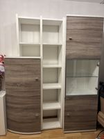 Etagère combinaison blanc bois avec 2 portes 1 vitrine
