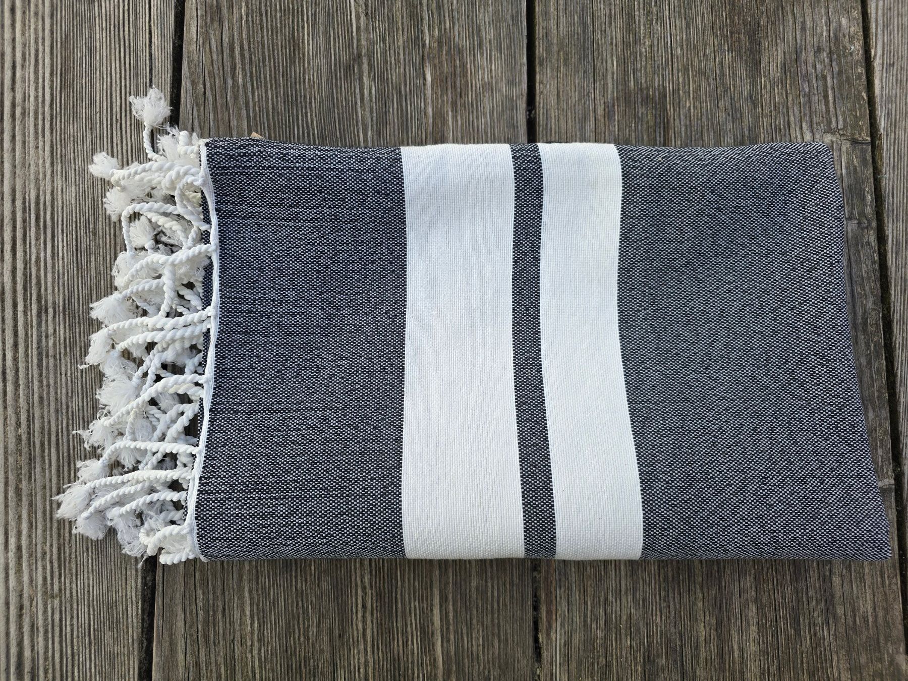 Teli da bagno: Fouta: Hammamtuch charbon/blanc cassé-ANGEBOT – Nuovo (secondo la descrizione) da Romanshorn venduto da Rachacha