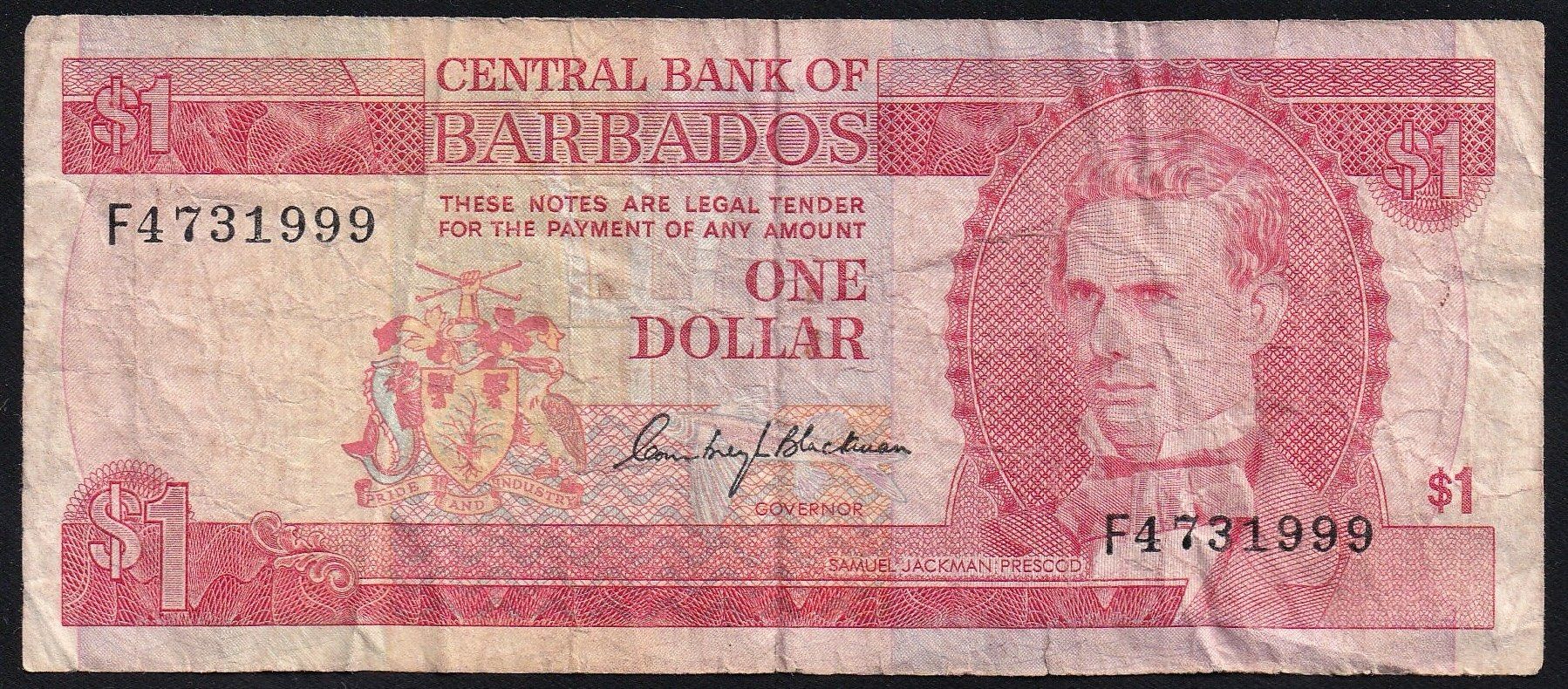 Billets de banque: Barbados 1 Dollar 1973 – D'occasion à Brugg AG par banknoten_muesli