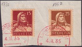 1935, 173z+175z mit rotem Stempel: WINTERALPENPOST, 190.-+