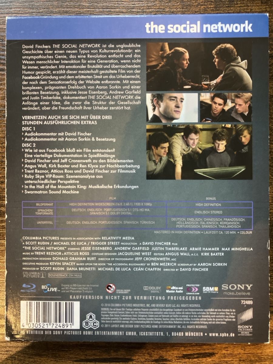 Tous les DVDs: The Social Network BluRay – D'occasion à Glarus par Jhuber78 1