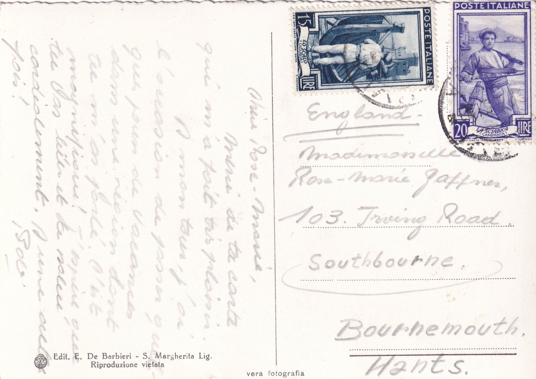 Cartoline postali: Rapallo (Panorama) /mp – Usato da Hombrechtikon venduto da Rudolf07 1