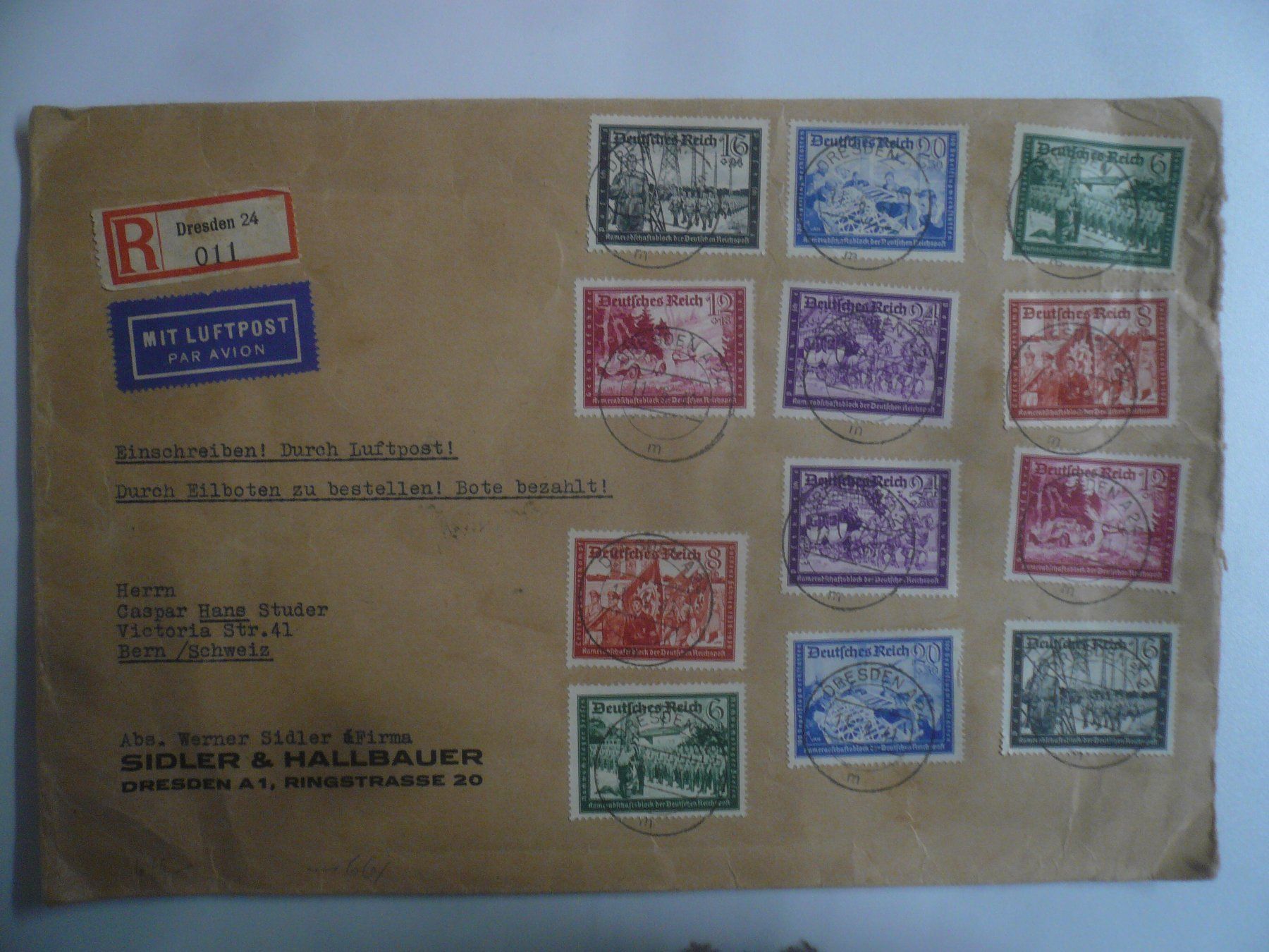 Alle Briefmarken: 1949 Dresden - Bern BedarfsBriefe toll frankiert – Gebraucht aus Oberhofen am Thunersee von luuping99 2