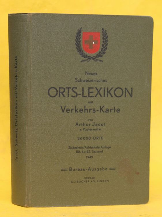 Schweizerische Verkehrskarte mit Orts-Lexikon. Berge-, Pässe- und