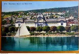 Neuchâtel - Voilier devant Musée des Beaux - Arts - Ancienne