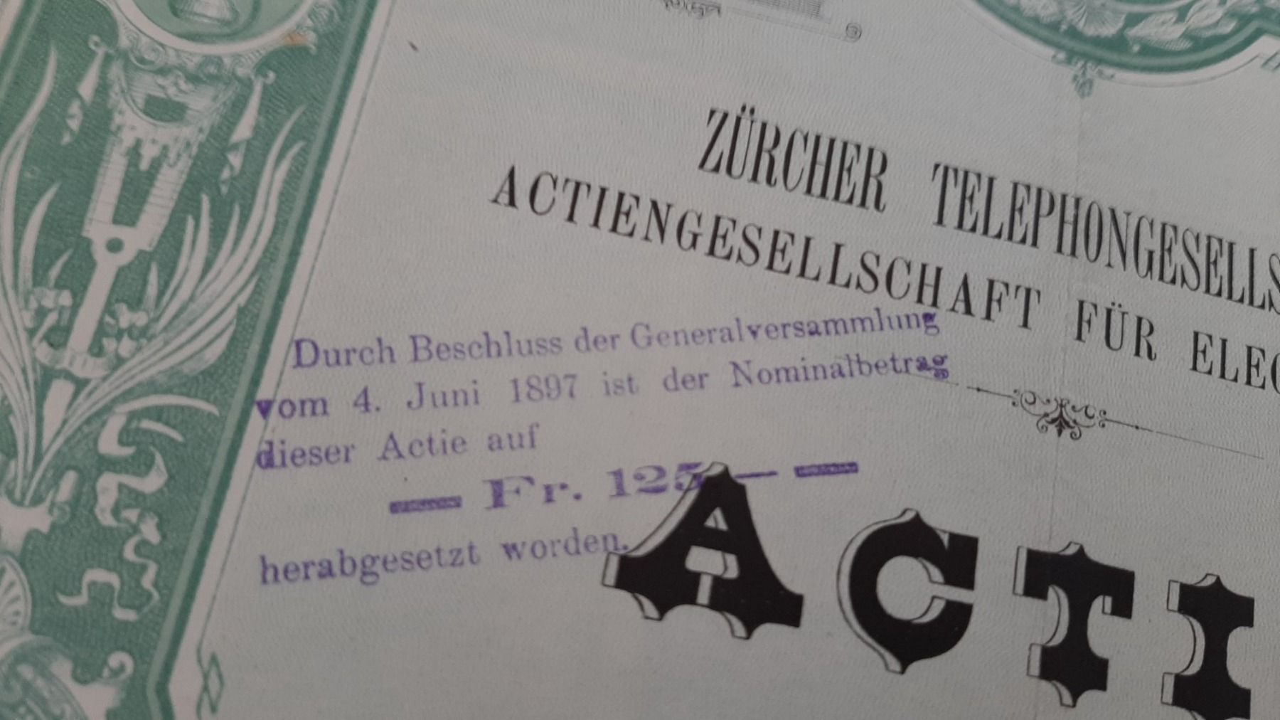 Documenti: Aktie Zuercher Telephongesellschaft, 1887 – Usato da Porza venduto da ulletta1 1