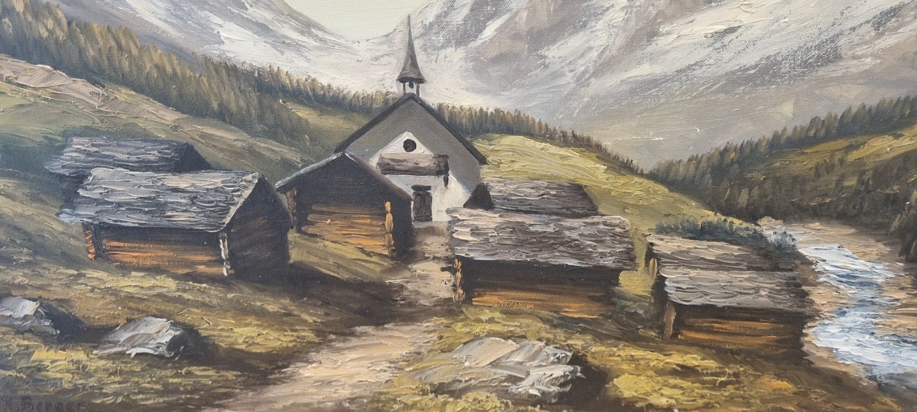 Dipinti: Altes Bild von "Kühmad" Blatten im Lötschental/VS – Usato da Pfeffikon LU venduto da Andy1969 1