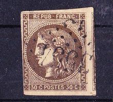 Ceres,-Kopf, 1870, ungezähnt, 30 cts, gest.