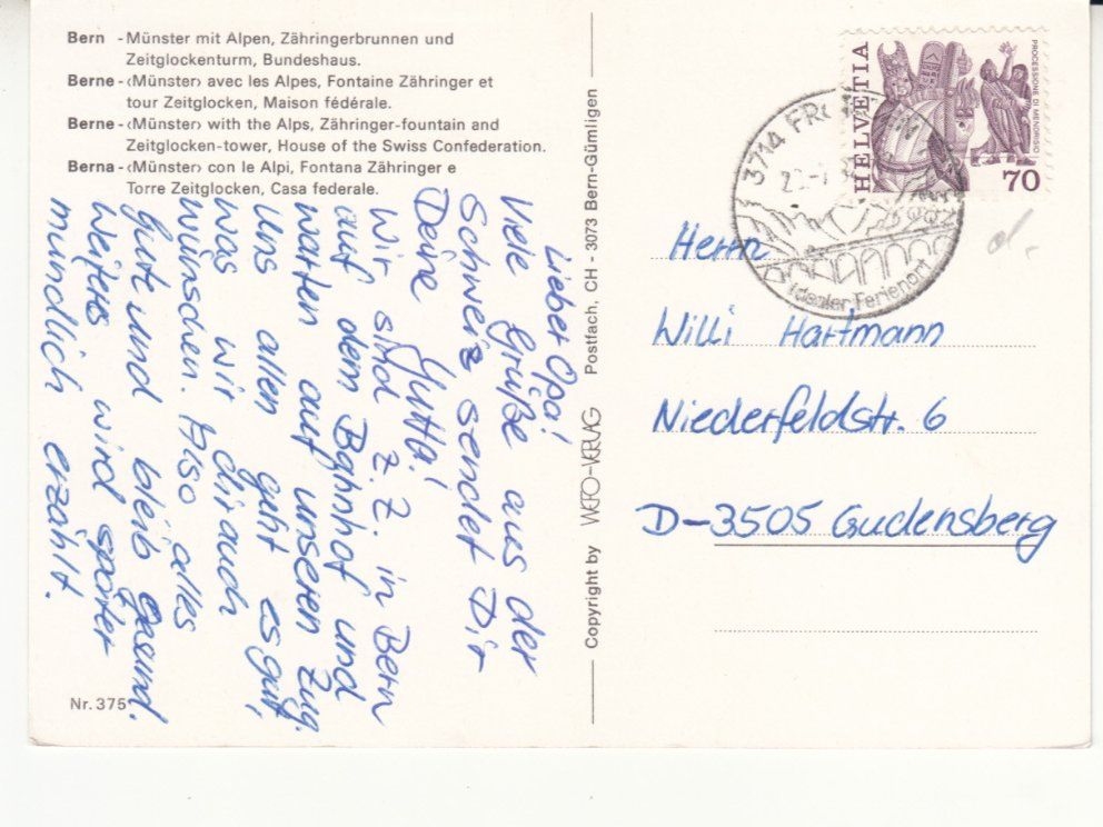Ansichtskarten: Bern 1982 – Gebraucht aus Bürglen TG von StampGraf 1