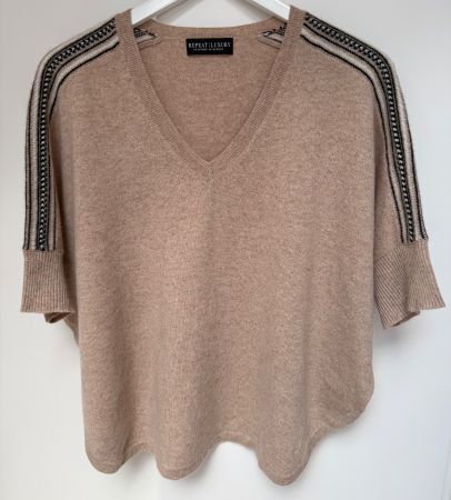 Damen Pullover beige, one size, kurzarm  V-Ausschnitt neu