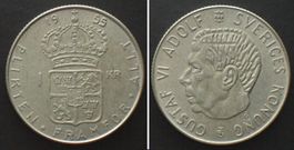 SCHWEDEN 1 Krona 1955 GUSTAF VI. ADOLF Silber unz