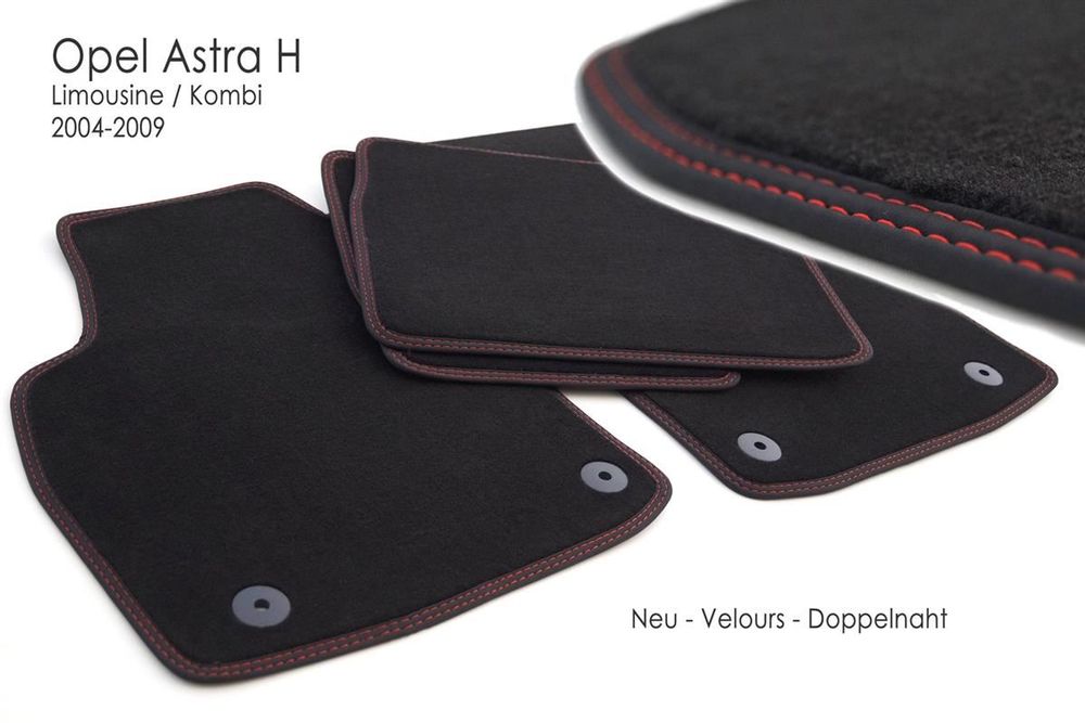Tapis De Sol Sur Mesure Pour Opel Astra H (Berline, GTC, Caravan) - Noir Velours - 4 Pièces