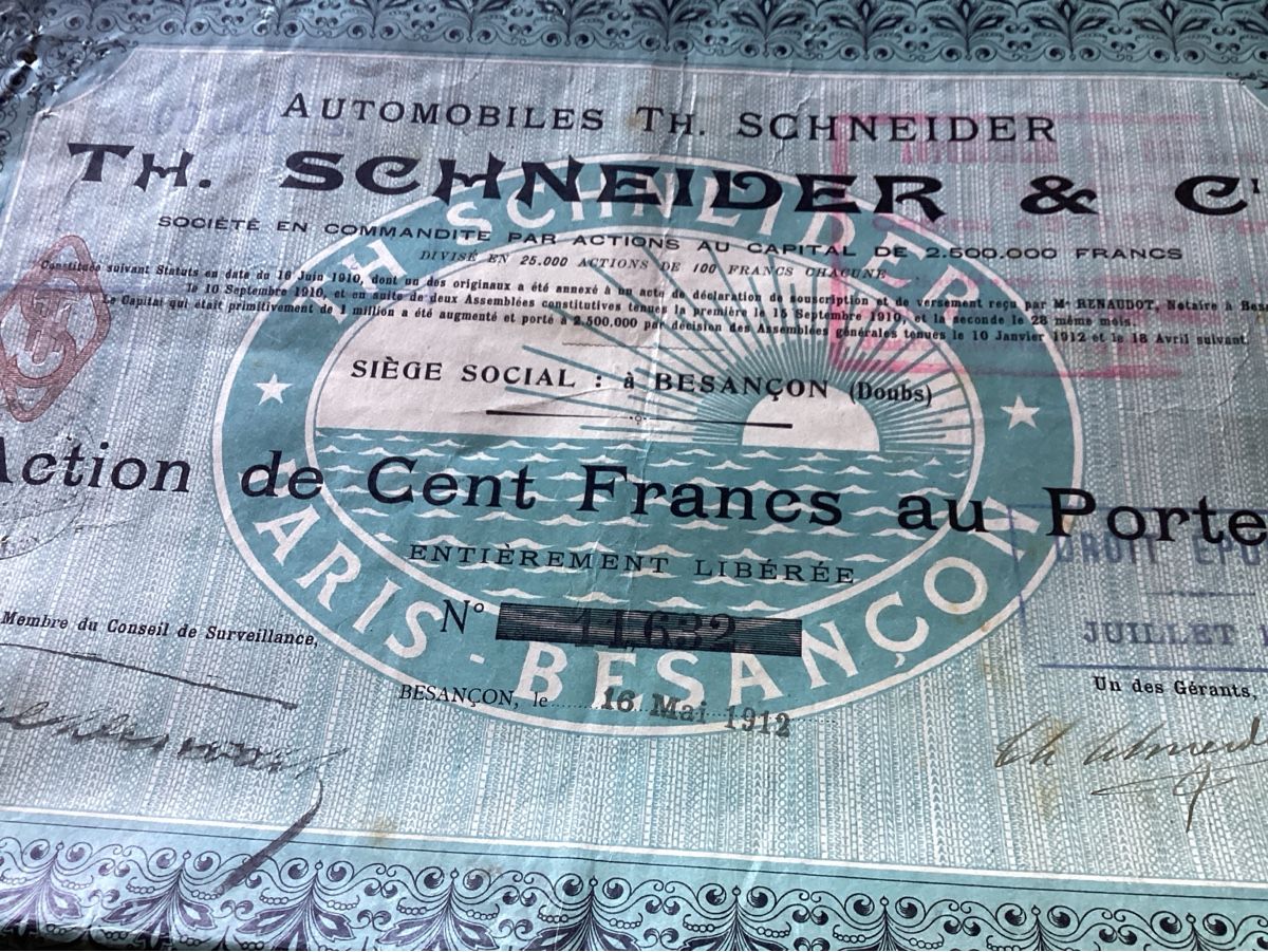 Documenti: Automobiles TH. SCHNEIDER 2 actions 1912 – Usato da Luc (Ayent) venduto da Rebouille 2