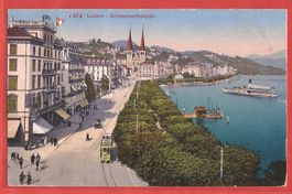 Luzern - Tram auf Schweizerhofquai - 1914