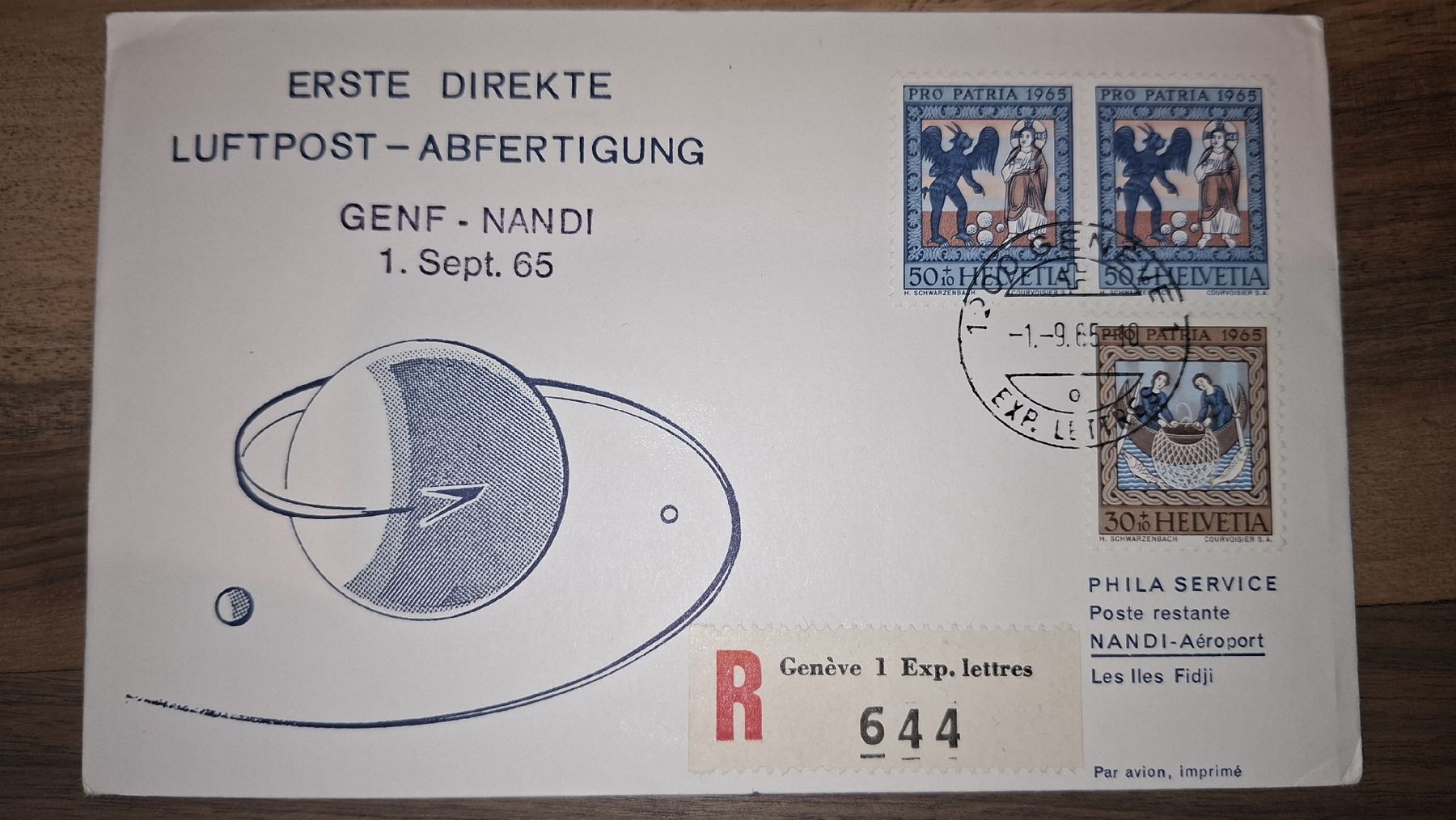 Tutti i francobolli: Swissair Genf - Nandi 01.11.1965 – Usato da Balgach venduto da SIMEON27